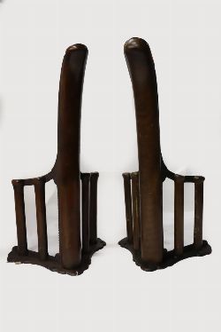2 MAHOGANY & CAST METAL STABLE SADDLE RACKS