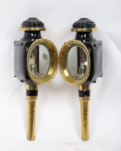 PAIR OF OVAL BRASS LAMPS