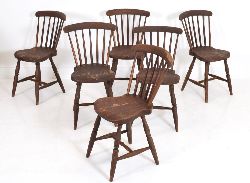 SET OF SIX 19TH-CENTURY PINE KITCHEN DINING CHAIRS