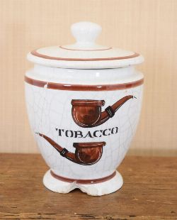 HAND-PAINTED PORCELAIN TOBACCO JAR AND COVER
