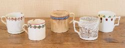GROUP OF 5 19TH-CENTURY SPONGEWEARE MUGS