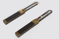 TWO VINTAGE BRASS-BOUND ADJUSTABLE SET SQUARES