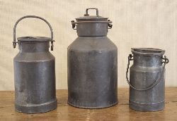 SET OF 3 POLISHED METAL MILK CANS