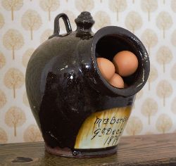 19TH-CENTURY GLAZED POTTERY SALT DISPENSER