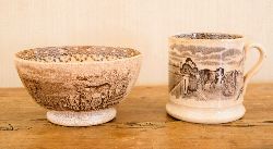 19TH-CENTURY SPONGEWARE MUG AND BOWL
