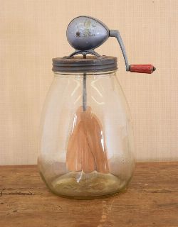 VINTAGE TABLE-TOP GLASS BUTTER CHURN