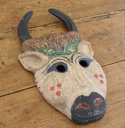 CARVED WOOD COW MASK