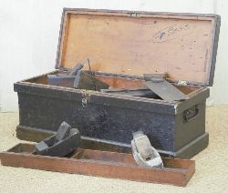PINE CARPENTER'S TOOLBOX AND TOOLS