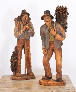PAIR OF CARVED PINE FIGURES
