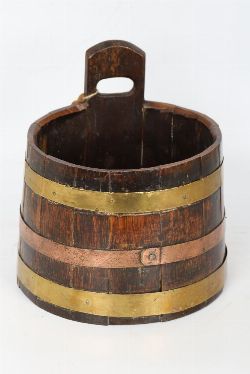 LARGE 19TH-CENTURY OAK, BRASS & COPPER-BOUND PIGGIN