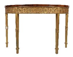 PAIR OF IRISH NEOCLASSICAL GILTWOOD AND MAHOGANY CONSOLE TABLES