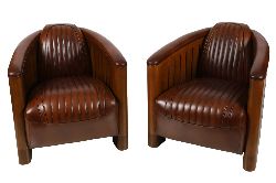 PAIR OF CONTEMPORARY DESIGNER HIDE UPHOLSTERED CLUB CHAIRS