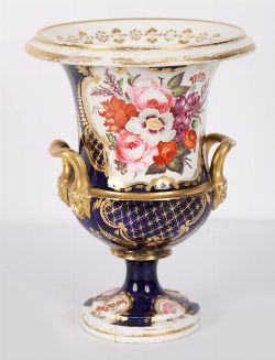 PAIR OF CONTINENTAL PORCELAIN TWIN-HANDLED VASES, 19TH CENTURY