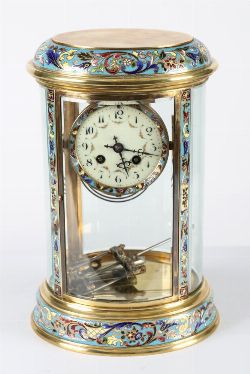 CHAMPLEVE AND BRASS MANTEL CLOCK, LATE 19TH CENTURY
