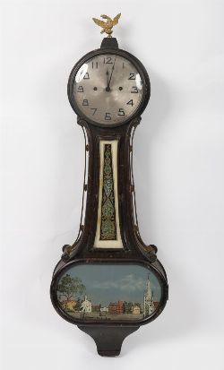 AMERICAN BANJO CLOCK WITH REVERSE PAINTED GLASS
