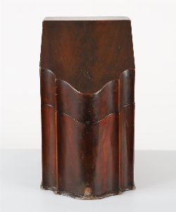 GEORGE III PERIOD MAHOGANY AND BOX WOOD INLAID SLOPE TOPPED KNIFE BOX