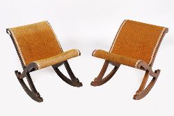PAIR OF STAINED WOOD GOUT STOOLS, 19TH-CENTURY