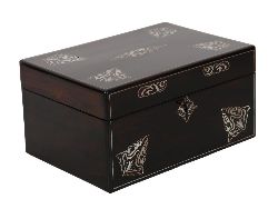 19TH-CENTURY ROSEWOOD AND MOTHER O'PEARL INLAID JEWELLERY BOX