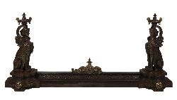 LARGE CAST FRENCH FIRE FENDER WITH ANDIRONS