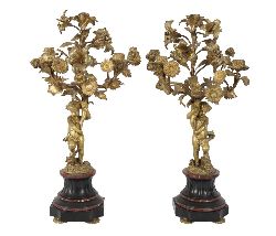 PAIR OF 19TH-CENTURY FRENCH GILT BRONZE FLORAL CANDELABRA