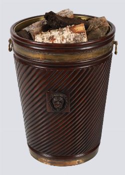 LARGE BRASS BOUND MAHOGANY PEAT BUCKET