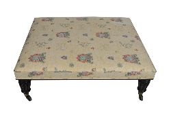 LARGE MAHOGANY AND UPHOLSTERED STOOL