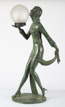 BRONZE FIGURE HELD CRYSTAL LIGHT