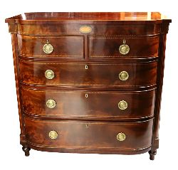 REGENCY MAHOGANY & BOX WOOD INLAID BREAK BOW FRONT CHEST