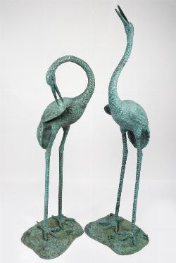 2 MONUMENTAL BRONZE BIRD GARDEN SCULPTURES