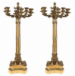 PAIR OF SIENNA MARBLE AND ORMOLU CANDELABRA