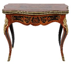 EXCEPTIONAL 19TH-CENTURY FRENCH MARQUETRY CARD TABLE IN THE LOUIS XV STYLE
