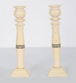 PAIR 19TH-CENTURY TURNED IVORY CANDLESTICKS