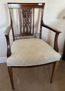 EDWARDIAN INLAID MAHOGANY ELBOW CHAIR