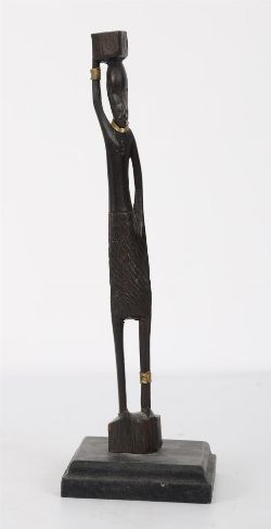 AFRICAN CARVED HARDWOOD FEMALE FIGURE, 20TH CENTURY