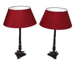 PAIR OF MARBLE AND BRONZED TABLE LAMPS
