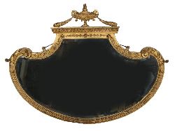 REGENCY STYLE GILTWOOD WALL MIRROR WITH URN CREST