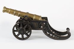 19TH-CENTURY BRASS AND CAST IRON MODEL CANNON