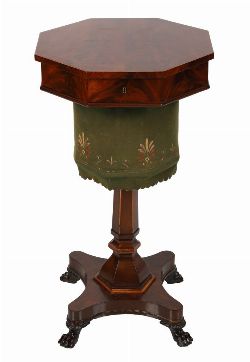 19TH-CENTURY MAHOGANY & BOX WOOD INLAID WORKTABLE