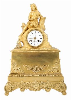 19TH-CENTURY LOUIS XV STYLE GILT BRONZE MANTEL CLOCK - ENFANT SAUVAGE