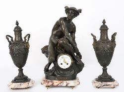 19TH-CENTURY FRENCH BRONZED FIGURAL CLOCK GARNITURE