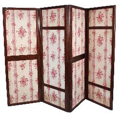 19TH-CENTURY THREE-PANEL MAHOGANY AND TOILE FABRIC FOLDING SCREEN