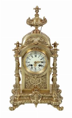 19TH-CENTURY FRENCH BRASS CASED MANTEL CLOCK