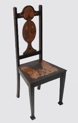 19TH-CENTURY ENGLISH POKERWORK SIDE CHAIR