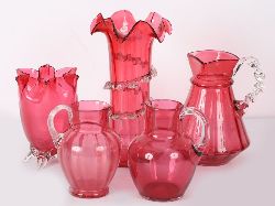 COLLECTION OF FIVE CRANBERRY GLASS ITEMS, 20TH CENTURY