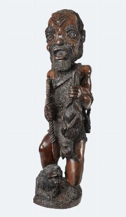LARGE TRIBAL CARVED HARDWOOD FIGURE, POSSIBLY WEST AFRICAN, MID-20TH CENTURY