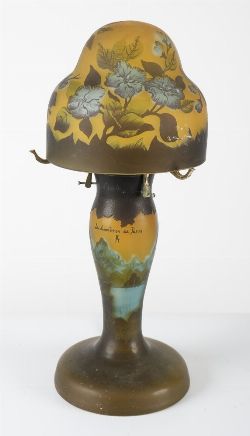 ART NOUVEAU STYLE CAMEO GLASS TABLE LAMP, AFTER GALLE