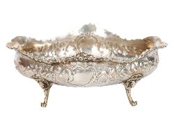 ORNATE SILVER BOWL WITH MASK-HEADED SCROLL LEGS