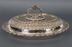 CRESTED VICTORIAN SILVER-PLATED ENTREE DISH AND COVER