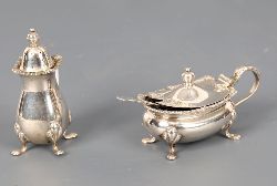 STERLING SILVER THREE-PIECE CRUET SET, BIRMINGHAM 1964