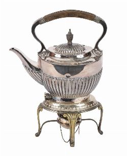 VICTORIAN SILVER-PLATED SPIRIT KETTLE ON STAND